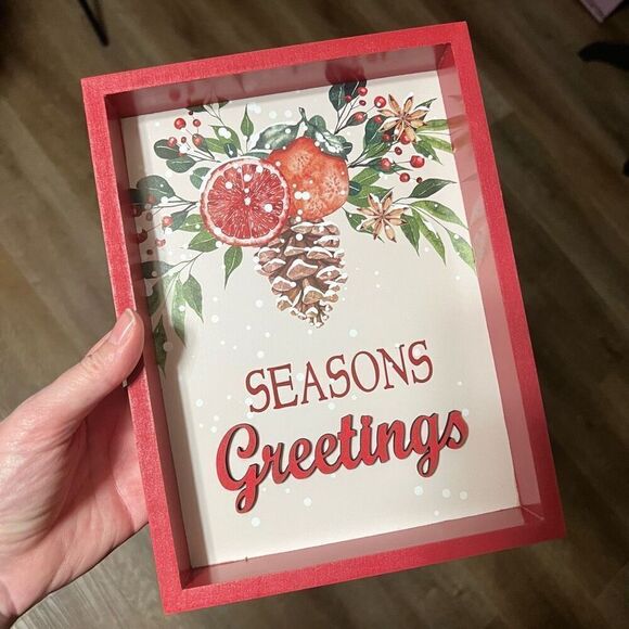 SEASONS Greetings Christmas Sign Decor Wooden Tabletop Holidays Mantel Shelf NWT - Picture 4 of 11